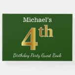 [ Thumbnail: Green, Faux Gold 4th Birthday Party + Custom Name Guest Book ]