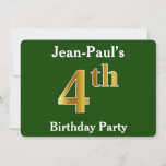 [ Thumbnail: Green, Faux Gold 4th Birthday Party + Custom Name Invitation ]