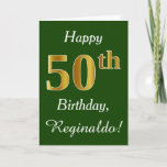 [ Thumbnail: Green, Faux Gold 50th Birthday + Custom Name Card ]