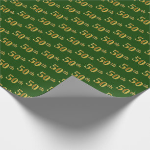 Green, Faux Gold 50th (Fiftieth) Event Wrapping Paper