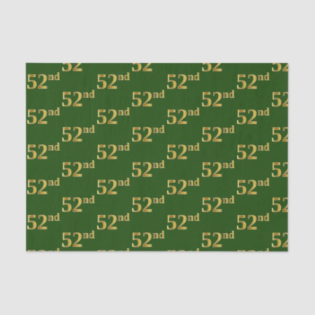 Green, Faux Gold 52nd (Fifty-Second) Event Tissue Paper (Front)