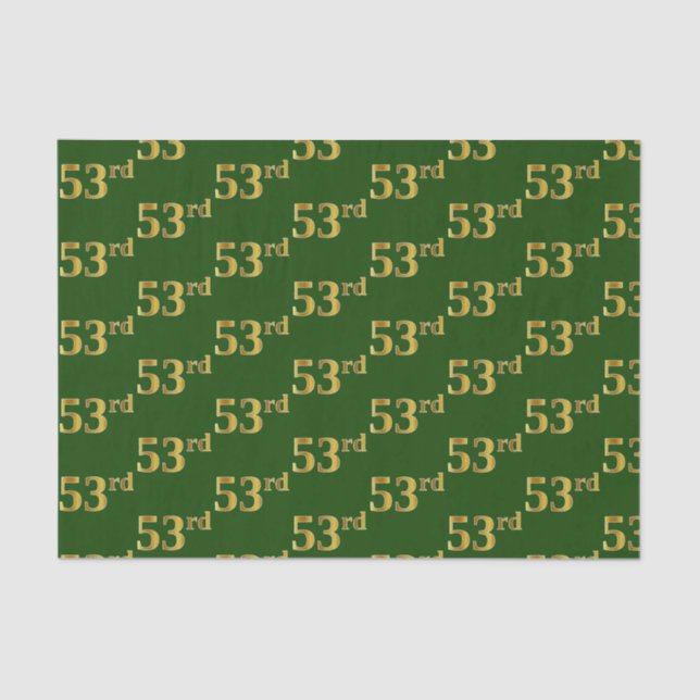 Green, Faux Gold 53rd (Fifty-Third) Event Tissue Paper (Front)