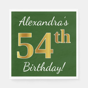 Green, Faux Gold 54th Birthday + Custom Name Napkins