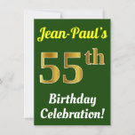 [ Thumbnail: Green, Faux Gold 55th Birthday Celebration + Name Invitation ]