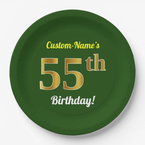 Green Faux Gold 55th Birthday  Custom Name Paper Plates