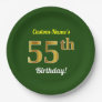 Green, Faux Gold 55th Birthday + Custom Name Paper Plates