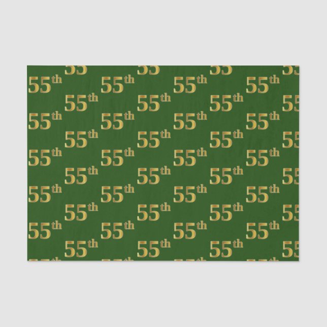 Green, Faux Gold 55th (Fifty-Fifth) Event Tissue Paper (Front)