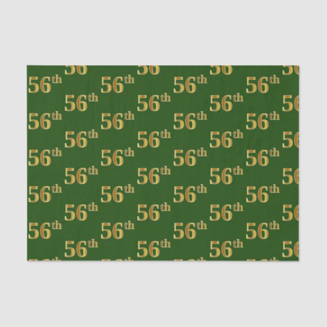 Green, Faux Gold 56th (Fifty-Sixth) Event Tissue Paper (Front)