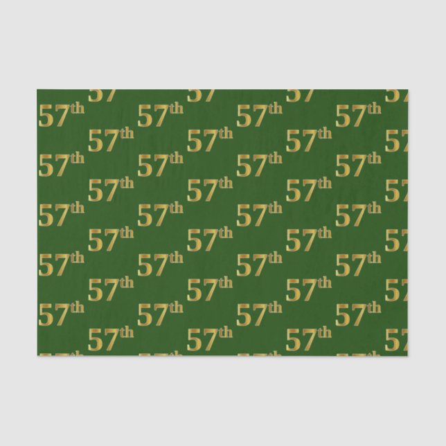 Green, Faux Gold 57th (Fifty-Seventh) Event Tissue Paper (Front)