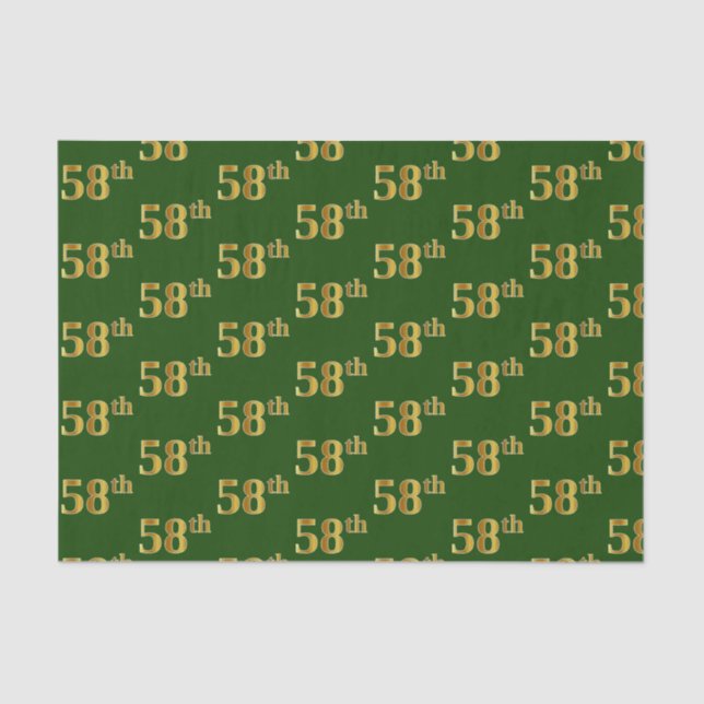Green, Faux Gold 58th (Fifty-Eighth) Event Tissue Paper (Front)