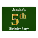 [ Thumbnail: Green, Faux Gold 5th Birthday Party + Custom Name Invitation ]