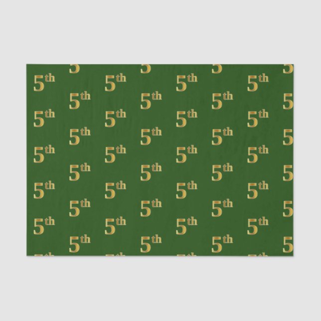 Green, Faux Gold 5th (Fifth) Event Tissue Paper (Front)