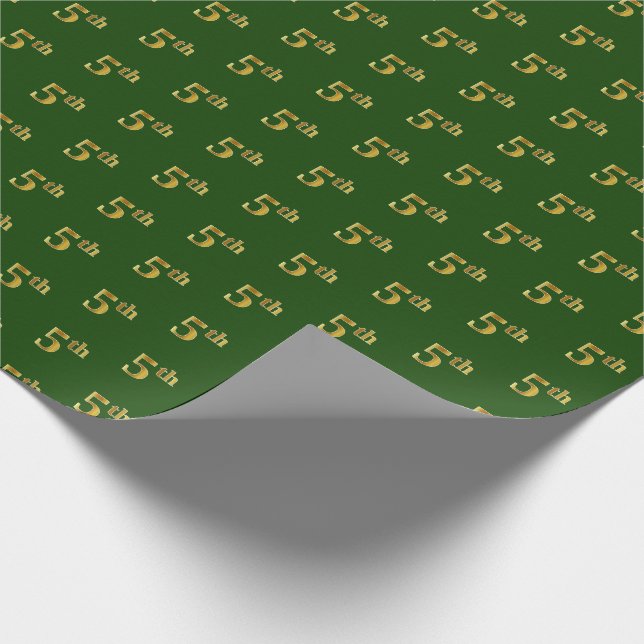 Green, Faux Gold 5th (Fifth) Event Wrapping Paper (Corner)