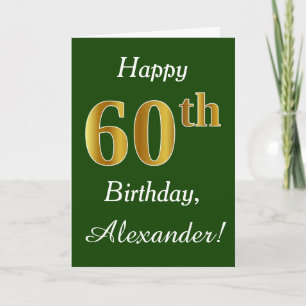 Green, Faux Gold 60th Birthday + Custom Name Card