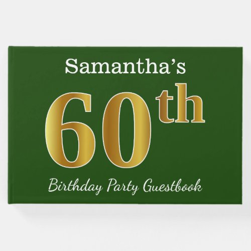 Green Faux Gold 60th Birthday Party  Custom Name Guest Book