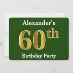 [ Thumbnail: Green, Faux Gold 60th Birthday Party + Custom Name Invitation ]