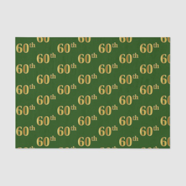 Green, Faux Gold 60th (Sixtieth) Event Tissue Paper (Front)