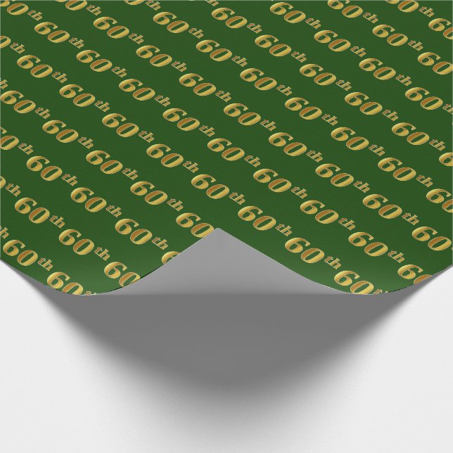Green, Faux Gold 60th (Sixtieth) Event Wrapping Paper (Corner)