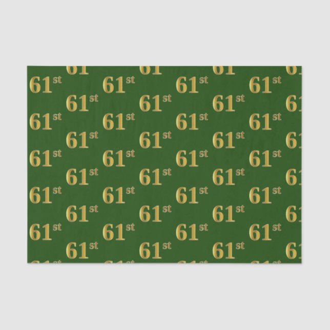 Green, Faux Gold 61st (Sixty-First) Event Tissue Paper (Front)