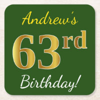 Green, Faux Gold 63rd Birthday + Custom Name