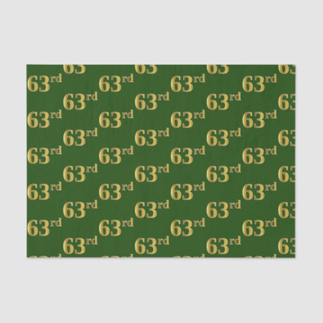 Green, Faux Gold 63rd (Sixty-Third) Event Tissue Paper (Front)
