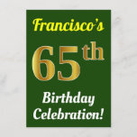 [ Thumbnail: Green, Faux Gold 65th Birthday Celebration + Name Invitation ]
