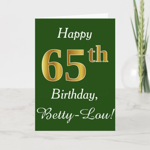 Green Faux Gold 65th Birthday  Custom Name Card