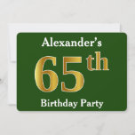 [ Thumbnail: Green, Faux Gold 65th Birthday Party + Custom Name Invitation ]
