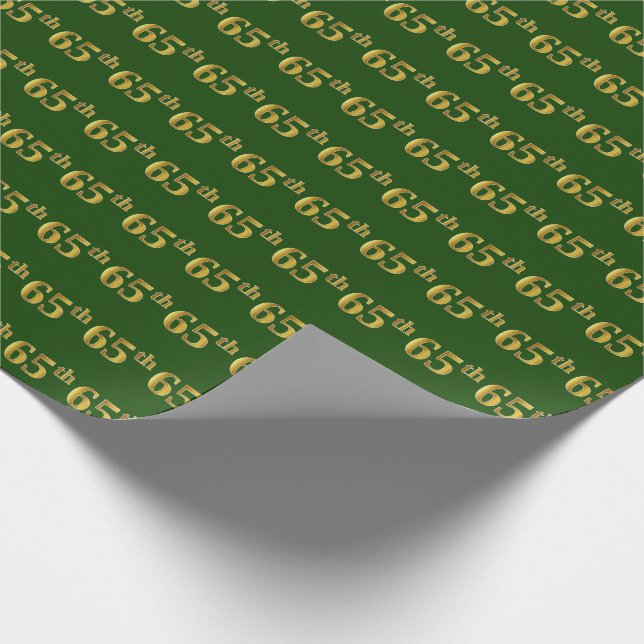 Green, Faux Gold 65th (Sixty-Fifth) Event Wrapping Paper (Corner)
