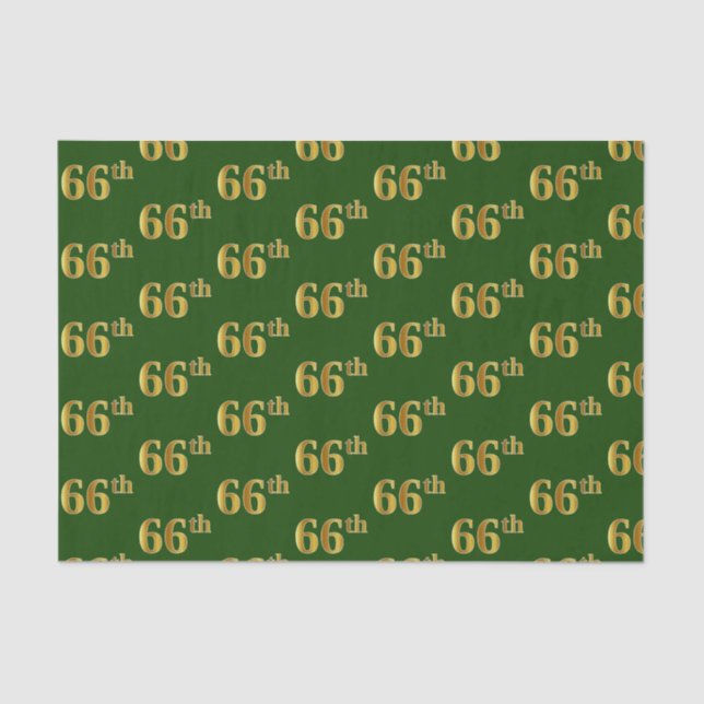 Green, Faux Gold 66th (Sixty-Sixth) Event Tissue Paper (Front)