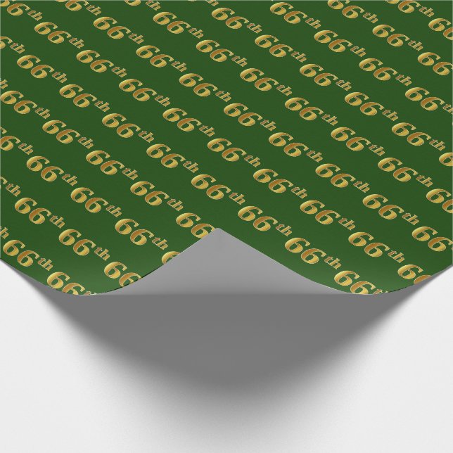 Green, Faux Gold 66th (Sixty-Sixth) Event Wrapping Paper (Corner)