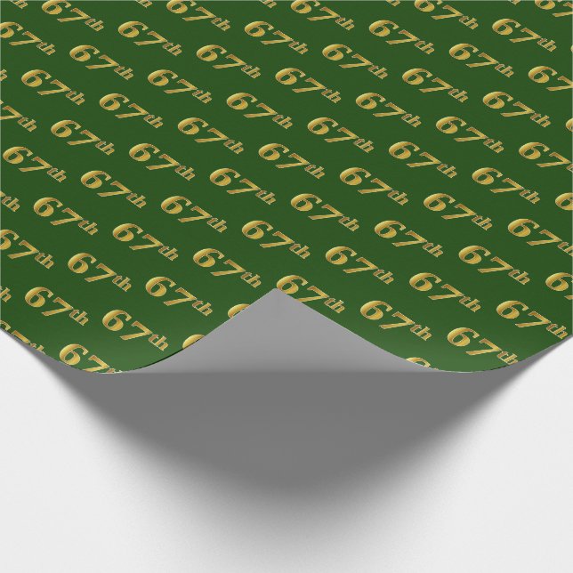 Green, Faux Gold 67th (Sixty-Seventh) Event Wrapping Paper (Corner)