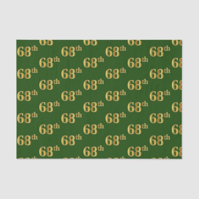 Green, Faux Gold 68th (Sixty-Eighth) Event Tissue Paper (Front)