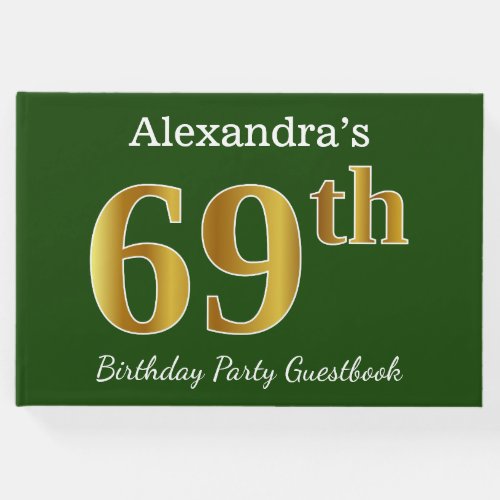 Green Faux Gold 69th Birthday Party  Custom Name Guest Book