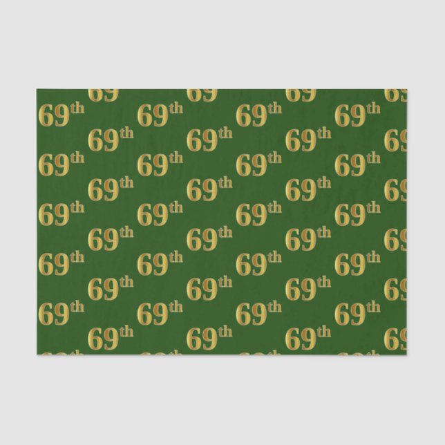 Green, Faux Gold 69th (Sixty-Ninth) Event Tissue Paper (Front)