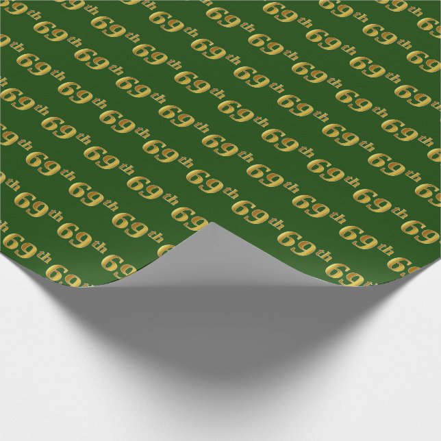 Green, Faux Gold 69th (Sixty-Ninth) Event Wrapping Paper (Corner)