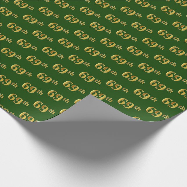 Green, Faux Gold 69th (Sixty-Ninth) Event Wrapping Paper (Corner)