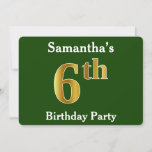 [ Thumbnail: Green, Faux Gold 6th Birthday Party + Custom Name Invitation ]