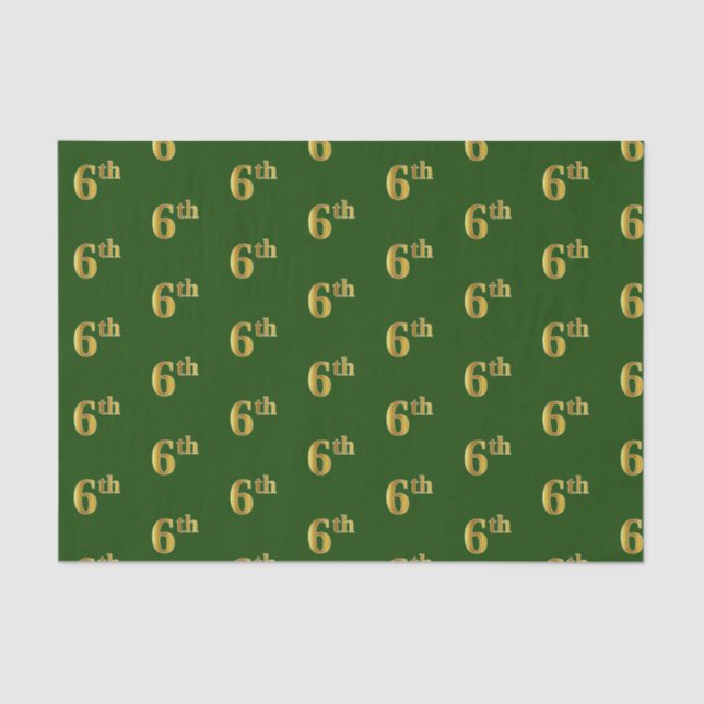 Green, Faux Gold 6th (Sixth) Event Tissue Paper (Front)