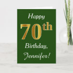 [ Thumbnail: Green, Faux Gold 70th Birthday + Custom Name Card ]
