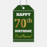 [ Thumbnail: Green, Faux Gold 70th Birthday + Custom Name Gift Tags ]