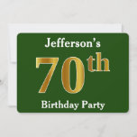 [ Thumbnail: Green, Faux Gold 70th Birthday Party + Custom Name Invitation ]