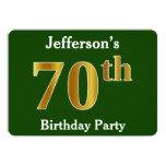 [ Thumbnail: Green, Faux Gold 70th Birthday Party + Custom Name Invitation ]
