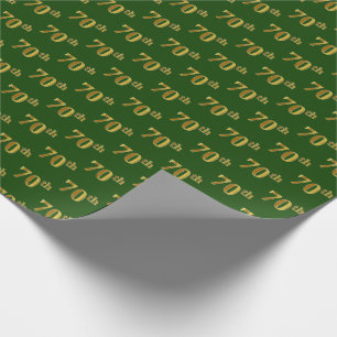 Green, Faux Gold 70th (Seventieth) Event Wrapping Paper