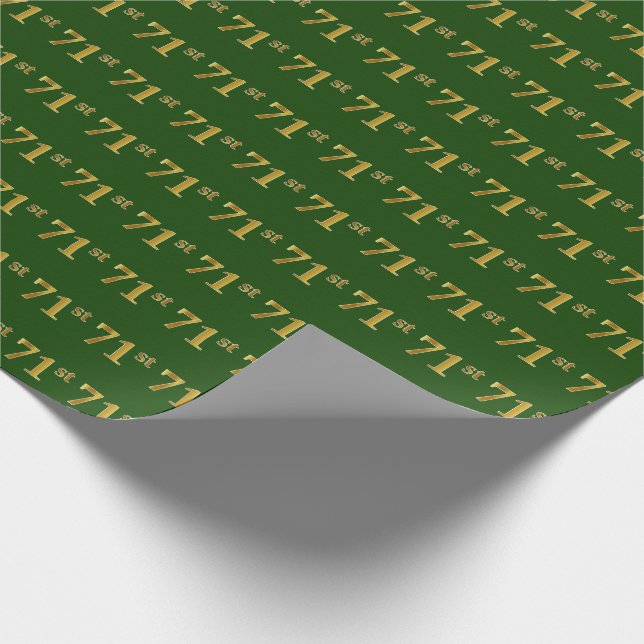 Green, Faux Gold 71st (Seventy-First) Event Wrapping Paper (Corner)