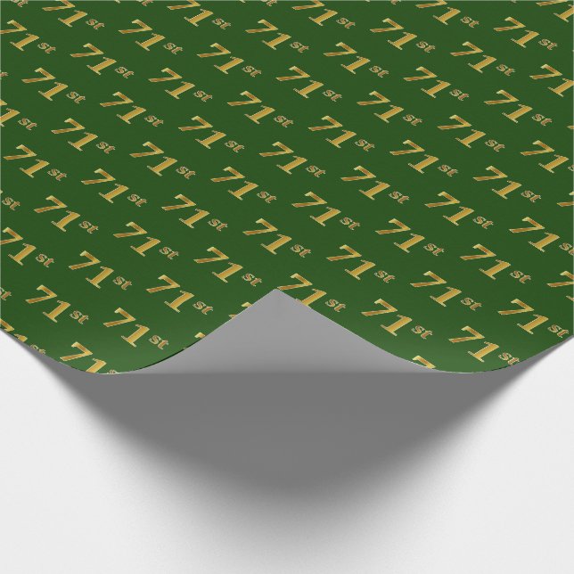 Green, Faux Gold 71st (Seventy-First) Event Wrapping Paper (Corner)