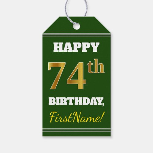 Green Faux Gold 74th Birthday  Custom Name Gift Tags