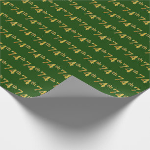 Green, Faux Gold 74th (Seventy-Fourth) Event Wrapping Paper