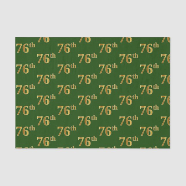 Green, Faux Gold 76th (Seventy-Sixth) Event Tissue Paper (Front)