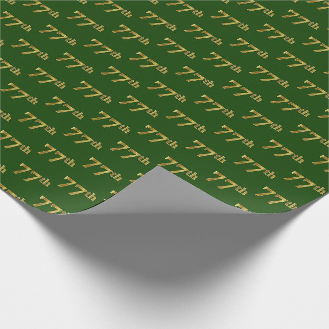 Green, Faux Gold 77th (Seventy-Seventh) Event Wrapping Paper (Corner)